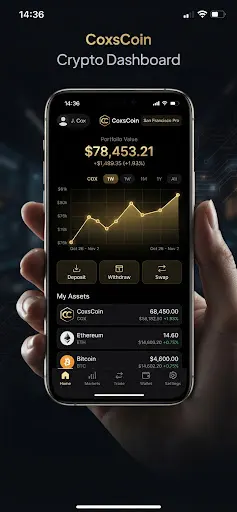 CoxsCoin Mobile Interface Mockup